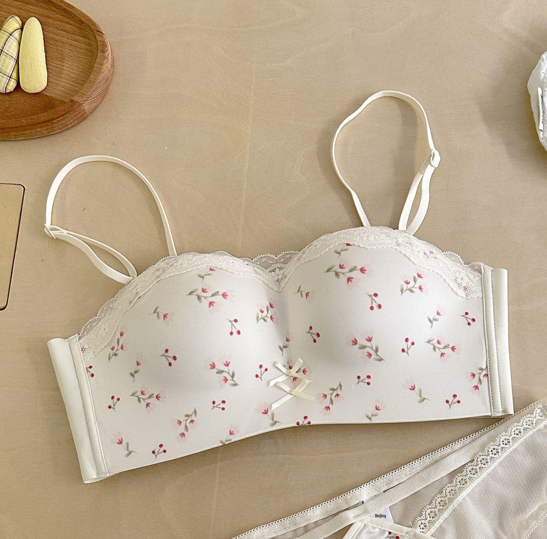 Seamless Lace Gathered Cup Wireless Lift Bra Set 36/80AB
