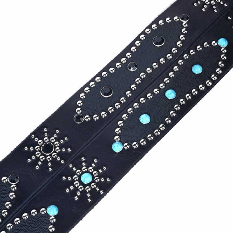 Men's Fashion 4.5cm Wide Genuine Leather Belt First Layer Cowhide Imitation Turquoise Inlay Rivet Punk Belt for Jeans