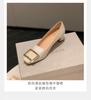 Sheepskin version~ Grape Mom Wannian classic temperament square head commuting shallow mouth square buckle banana heel single shoes women's high heels