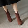 Brown elegant back zipper temperament fashionable versatile short boots women's retro matte suede pointed stiletto high heels women's