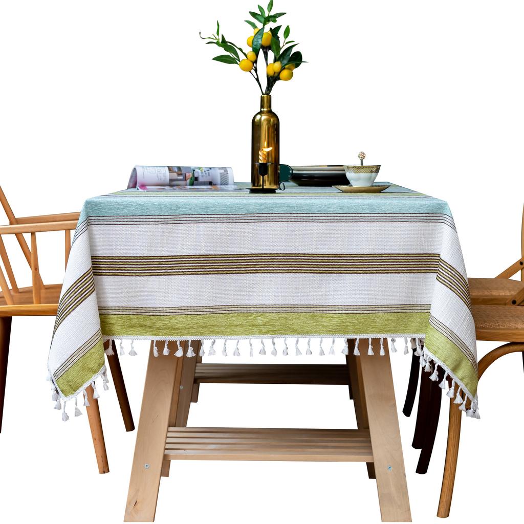 Striped Tassel Dustproof Tablecloth Kitchen Meal Cotton And Linen Lace Tablecloth Tablecloth Tablecloth Decorative Cloth