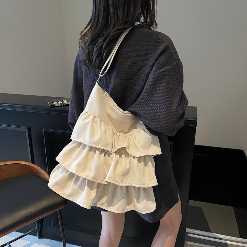 Korean ruffle edge cloth bag women's 2025 new trend fashion niche tote bag large capacity shoulder messenger bag