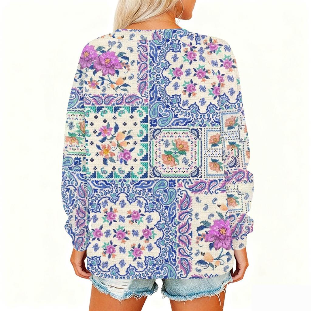 Damen Modisches Rundhals Schulter Langarm Bedrucktes Lässiges Pullover-Oberteil