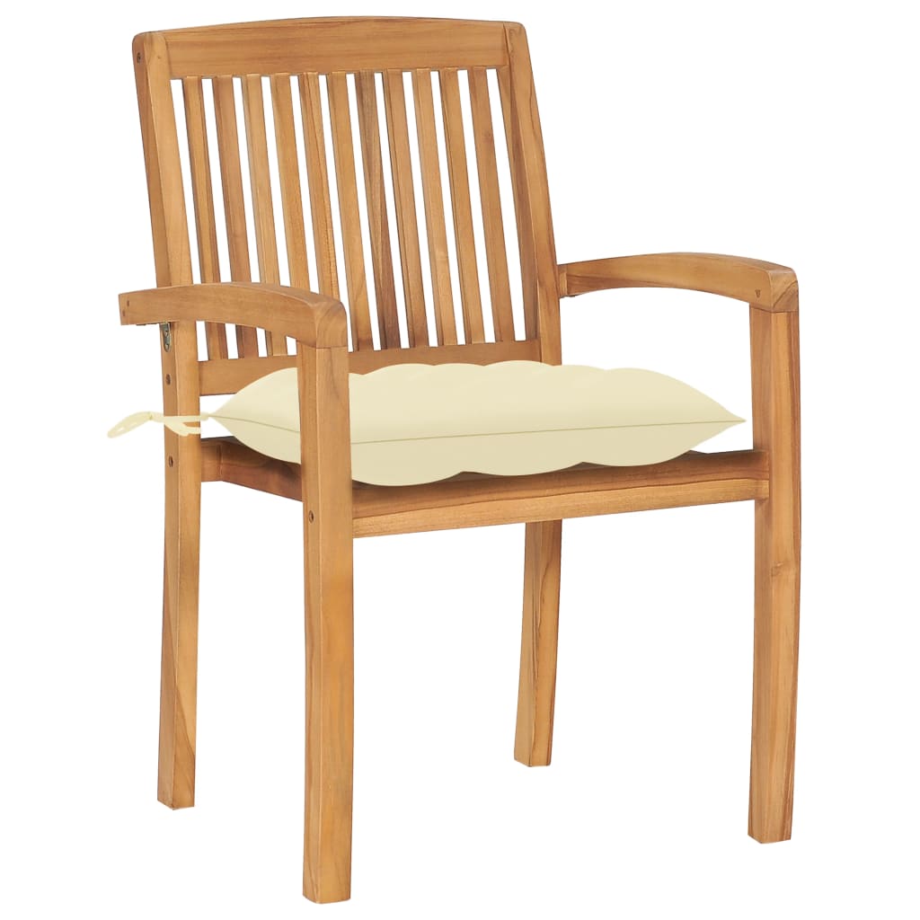 Stackable Garden Chairs with Cushions 8 pcs Solid Teak Wood