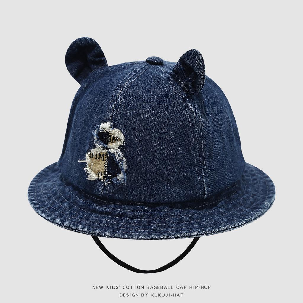 Cartoon Bear Denim Childrens Fisherman Cap With Windproof Design Perfect For Summer Outings