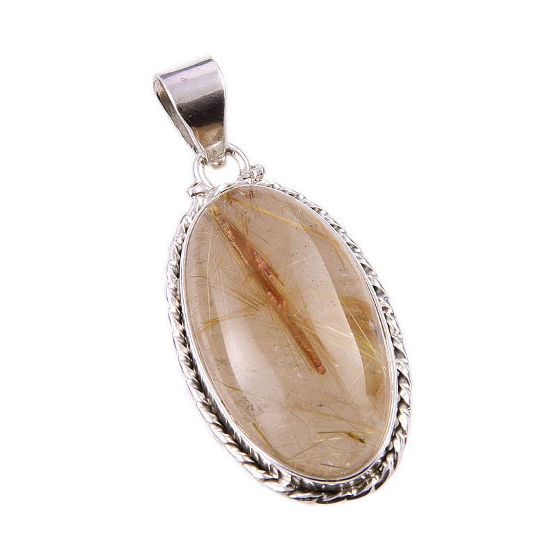 Natural Golden Rutile Gemstone 925 Solid Sterling Silver Gift Pendant 1.75" l6p29