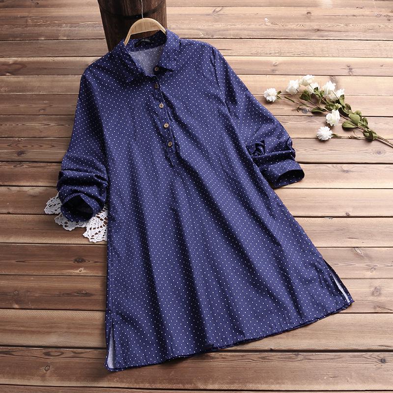 

ZANZEA Женское платье-рубашка в горошек с длинными рукавами и пуговицами размера плюс