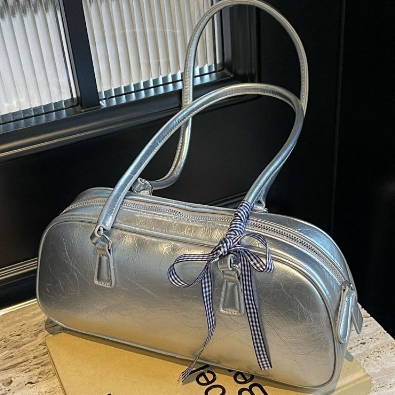 Bag women's new trendy fashion bowling portable women's bag versatile silver shoulder underarm bag