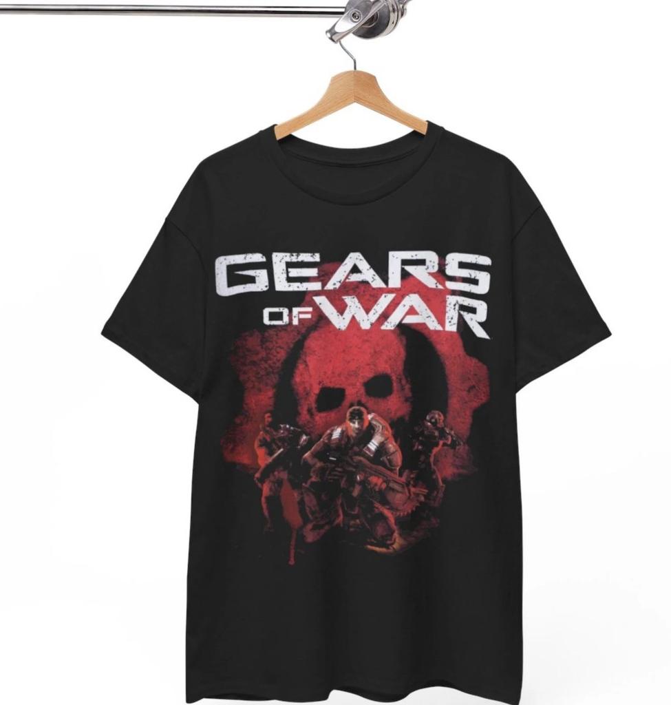 Logo Giallo Brillante di Gears of War, Maglietta Vintage di Gears of War, Maglietta Campagna Pubblicitaria y2k