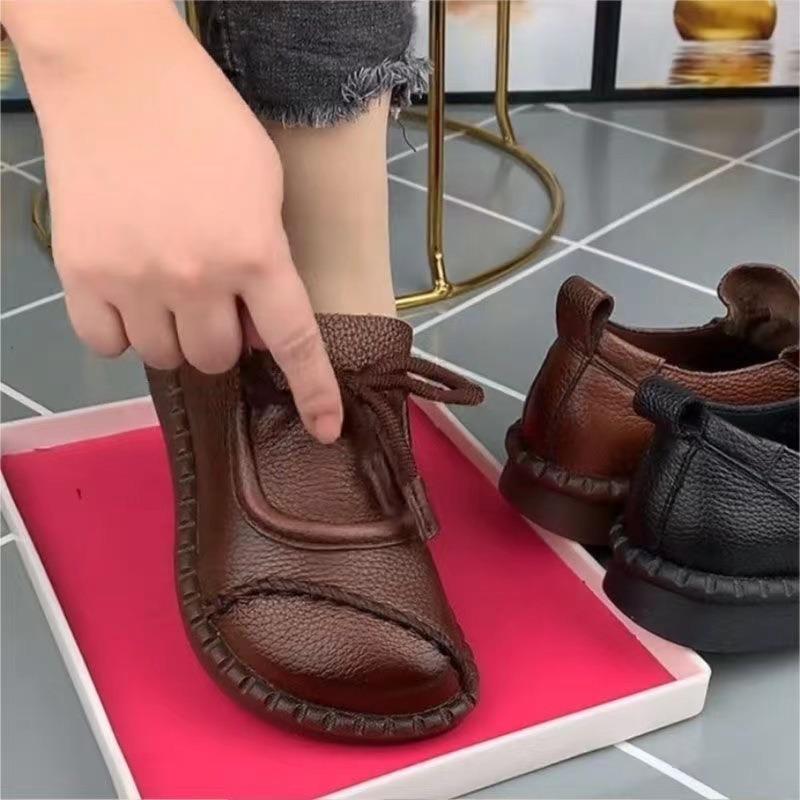 One-pedal Soft Leather Soft-soled Lace-up Shoes Medium Old Flat-heeled Comfortable Single Shoes Autumn New Small Leather Shoes