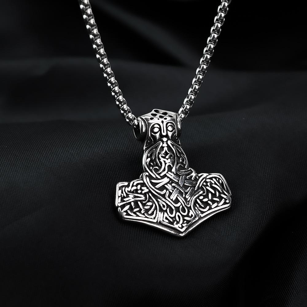 Viking Thor's Hammer Rune Pendant: Titanium Steel Necklace for Men - European & American Style