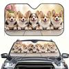 1 Stück Fünf Glückliche Corgi Hunde Design Auto Windschutzscheiben Sonnenschutz - Passend für Sonnenblende Mit 4 Saugnäpfen, Hitzebeständiges Gewebe & Niedlicher Hund