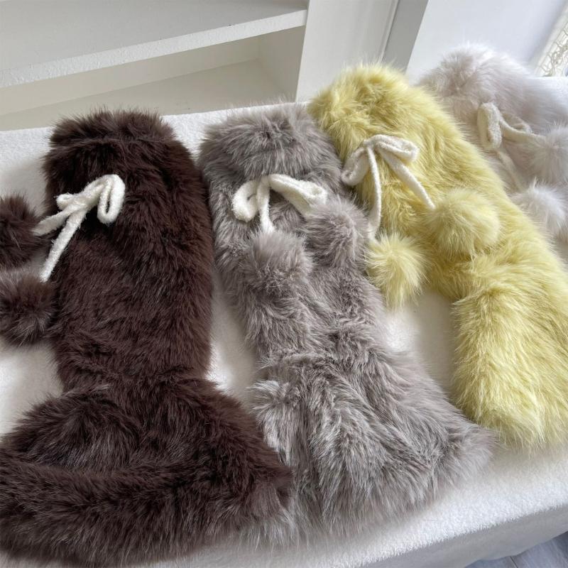 Plush Leg Warmers for Fall and Winter Layering, with Flared Lower Openings, and Bowknot Accent, Thick Faux Furs Boot Covers Long Socks for Women
