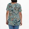 Women's Fashion Casual V-Neck Pullover Short Sleeve Large Size Vintage Printed Top