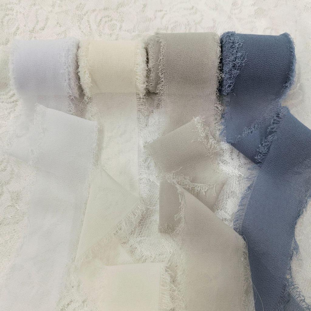 Hand-Torn Raw Edge Chiffon Ribbon Bouquet Streamer for Wedding Flowers