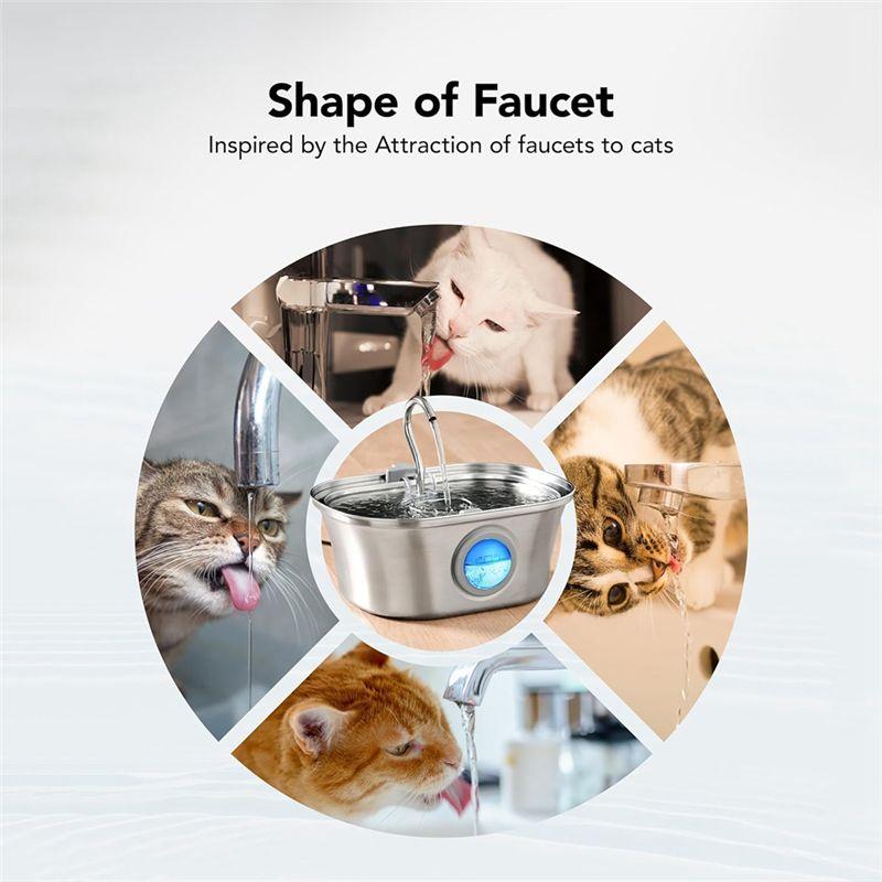 M-Modern-Cat Water Fountain With Water Level Window,Stainless Steel Automatic Pet Water Fountain,Dog Water Dispenser Durable ,US