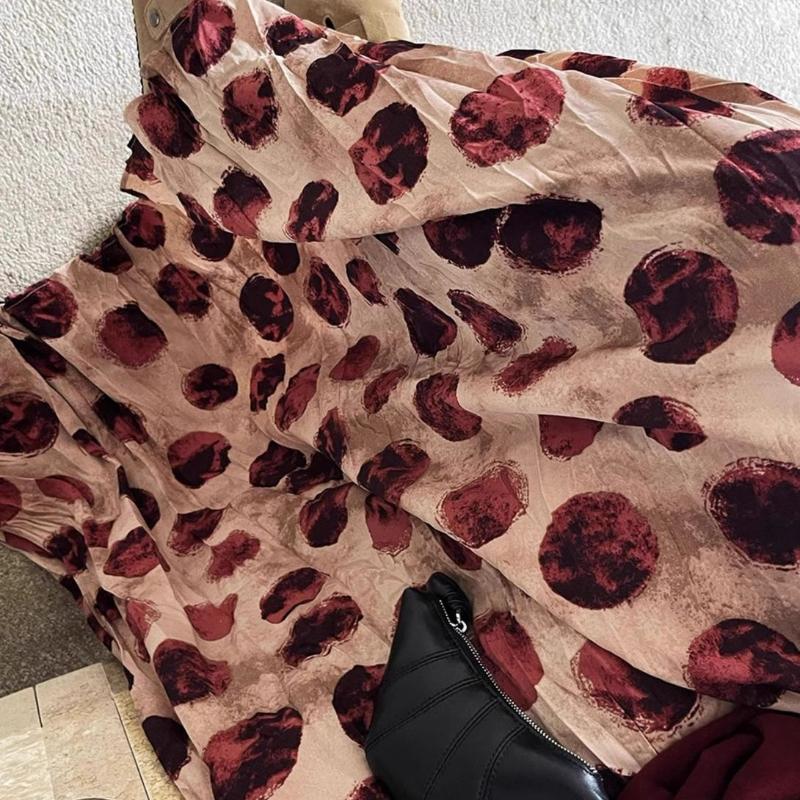 Large Size Versatile Slimming Temperament High Waist Polka Dot Summer Long Skirt Women's Printed Half Skirt