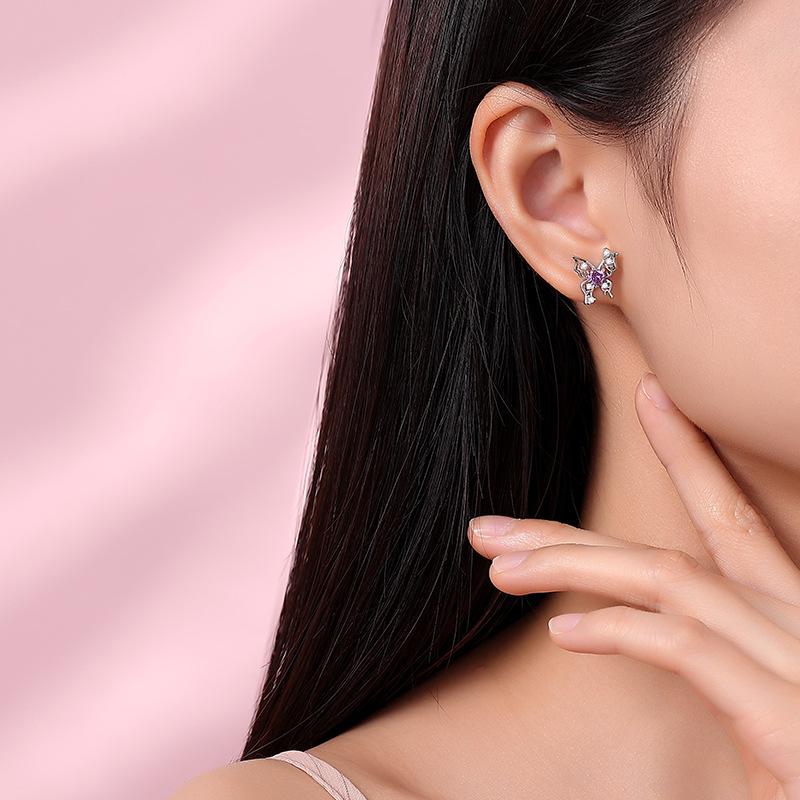 Tichya Dreamy Purple Butterfly Star Stud Earrings, S925 Sterling Silver, Korean Style, Versatile Luxury Accessories for Women.
