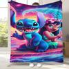 Kawaii S-Stitch Cartoon Flannel Blanket,Ultra Soft Warm Plush Throw for Home Bedroom Bed Sofa Cover Camping Picnic Gift Kids