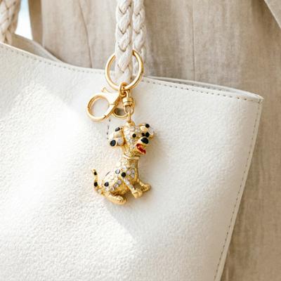 Pendant Rhinestones-Encrusted Cartoon Puppy Charm Key Chain Strong Lobster Clasp Key Holder