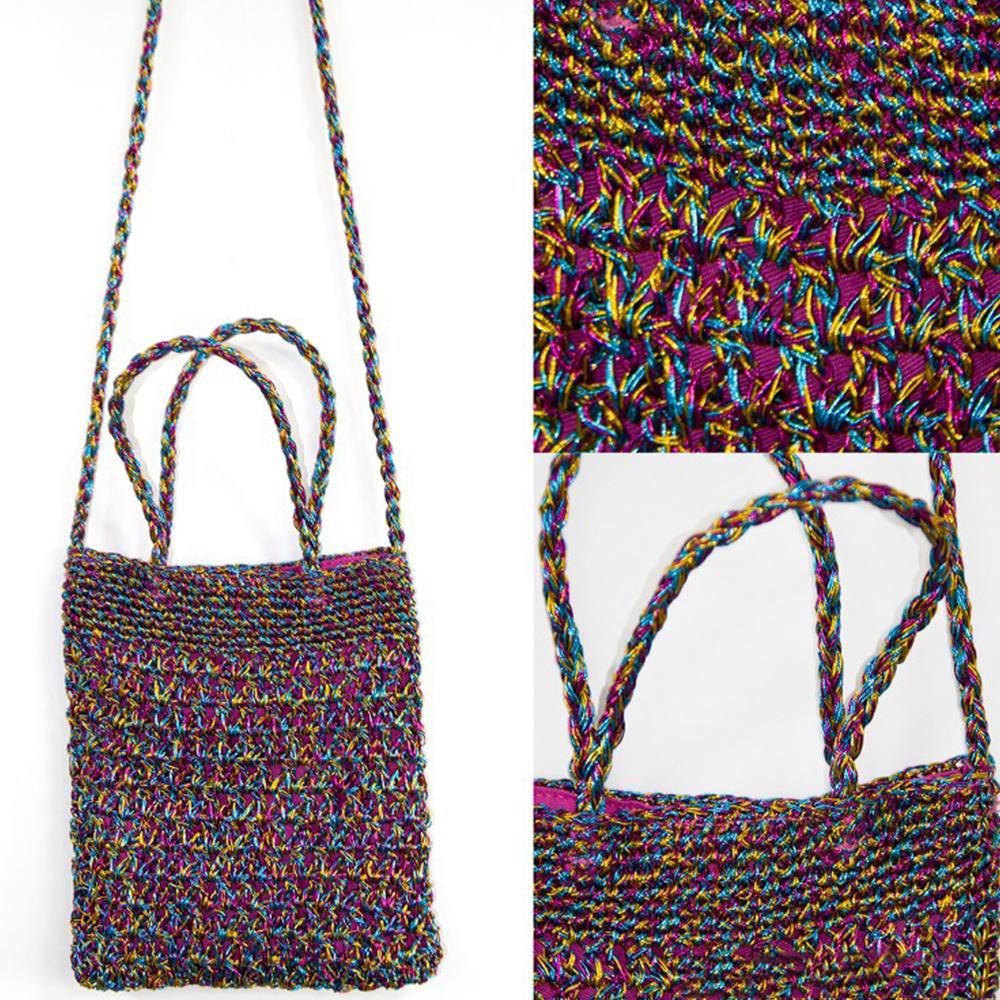 Fashion Silver Tote Women Handbags Hollow Crochet Shoulder Bag  Metical Yarn Knitting Crossbody Bags for Women Shopper Purses