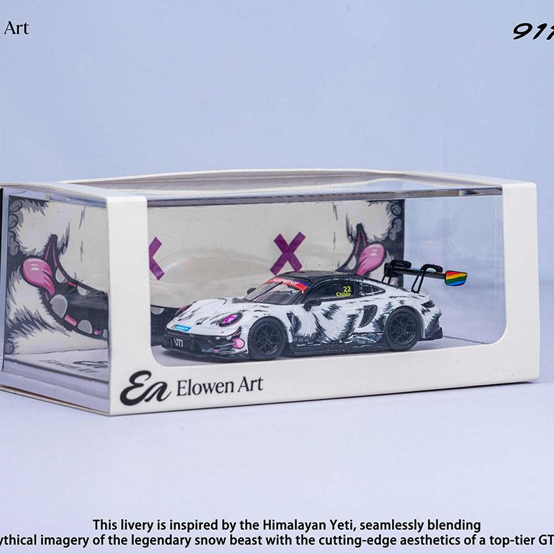 IVQR6 Pre-Sale Elowen Art 1:64 Porsche 911 Gt3 R Himalayan Yeti Snow Livery Limited Edition 500pcs Diecast Model Collectible Boys Toys