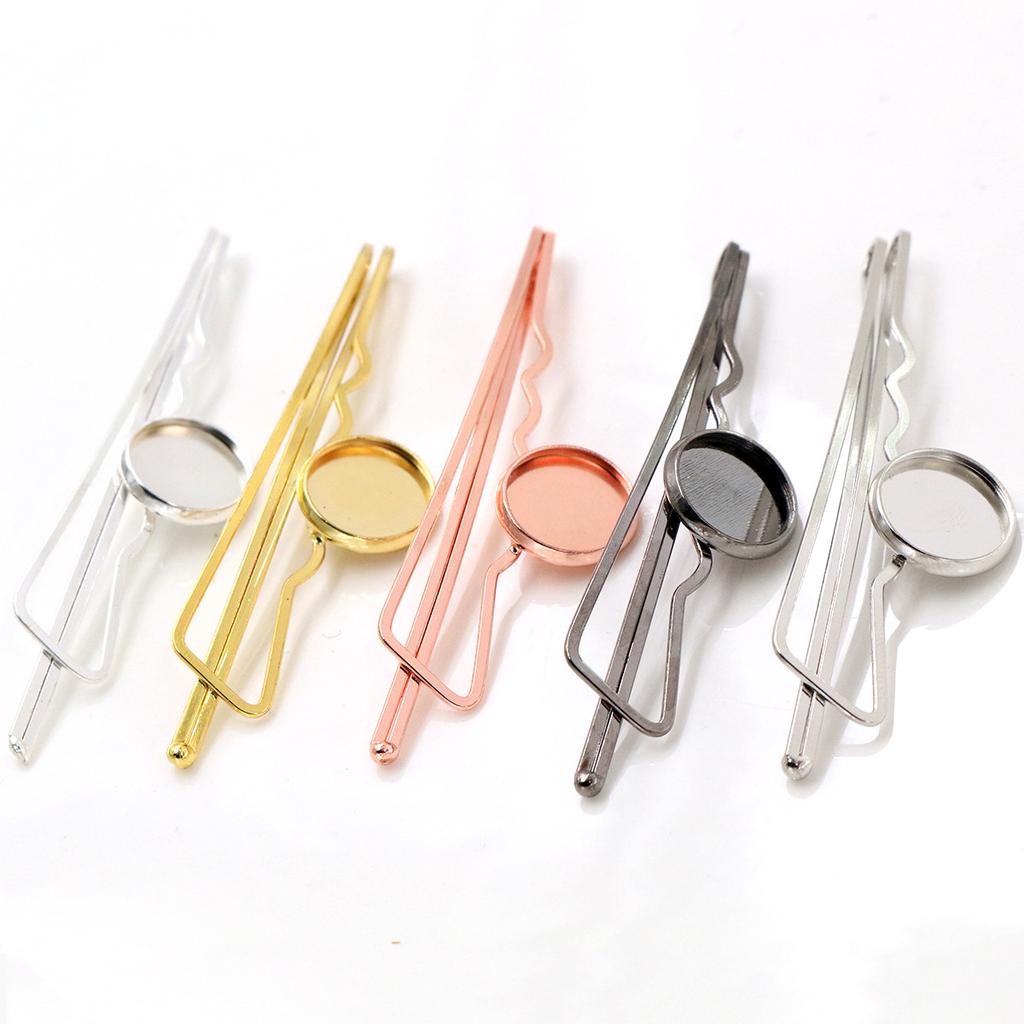 Fashion 12mm 10pcs 5 Styles High Quality 6 Colors Copper Material Hairpin Hair Clips Hairpin Base Setting Cabochon Cameo Base