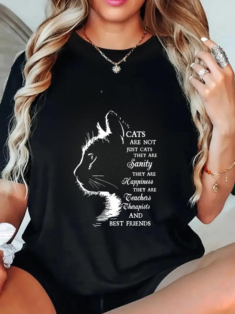Übergroßes T-Shirt Schwarze Katze Silhouette Und Inspirierendes Zitat Über Katzen Für Freizeitkleidung Und Alltagsstil