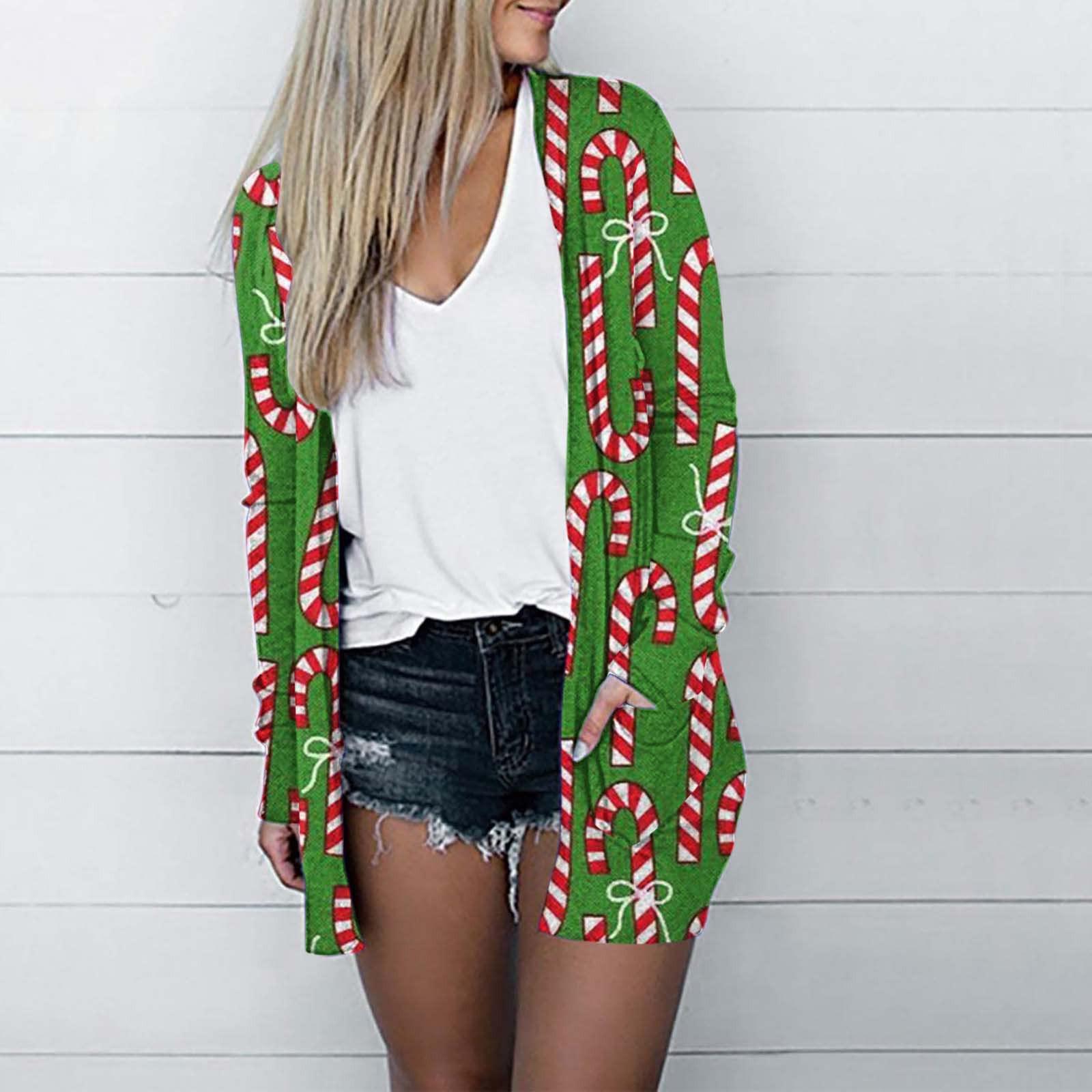 

Женская мода, свободный повседневный карманный кардиган с рождественским принтом, куртки, топы XXL зелёный