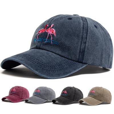 Flamingo Print Damen Baseballkappe Stickerei Gewaschene Baumwolle Herrenkappen Casual Retro Sport Sommermode Sonnenblende Hut Unisex