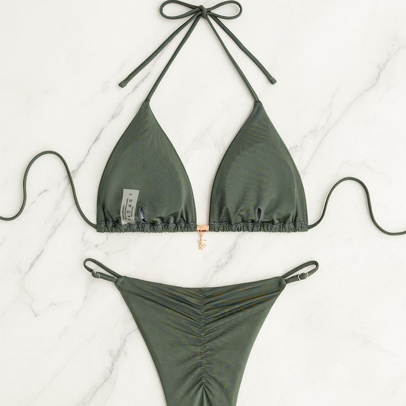 2026 European Sexy Backless Solid Color Bikini for Women - Holiday Swimwear