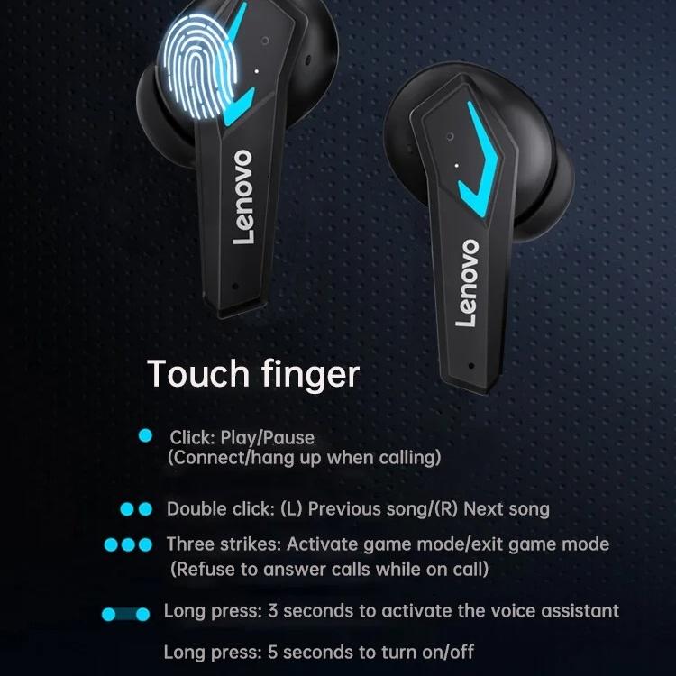 Écouteurs Bluetooth 5.4 d'origine Lenovo TG102, casque de sport sans fil intra-auriculaire, jeu, faible latence, double mode, musique