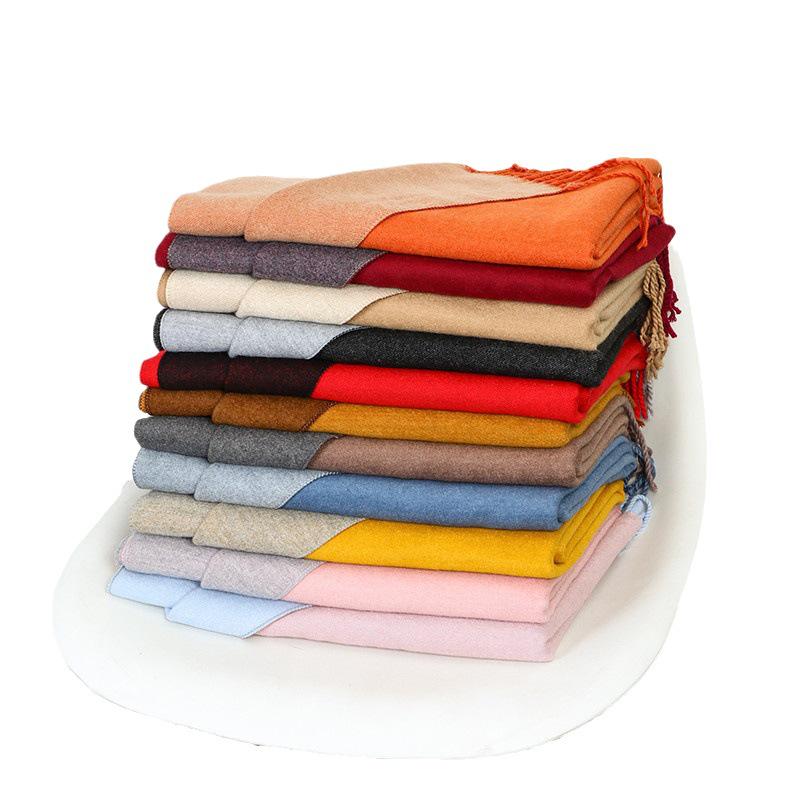 Double-Sided Women's Wool and Cashmere Scarf - Warm, Thickened Shawl for Autumn/Winter