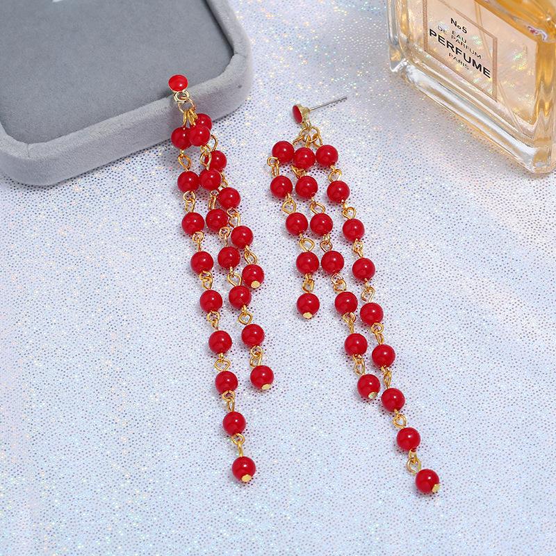 Retro personality pearl long stud earrings female versatile simple Internet celebrity temperament earrings fashion trendy earrings