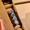 Fashion Square Bag Octagonal Rose Cut Pendant Necklace Colorful Diamond Ring Aquamarine Earrings Pink Diamond Treasure Suit Women
