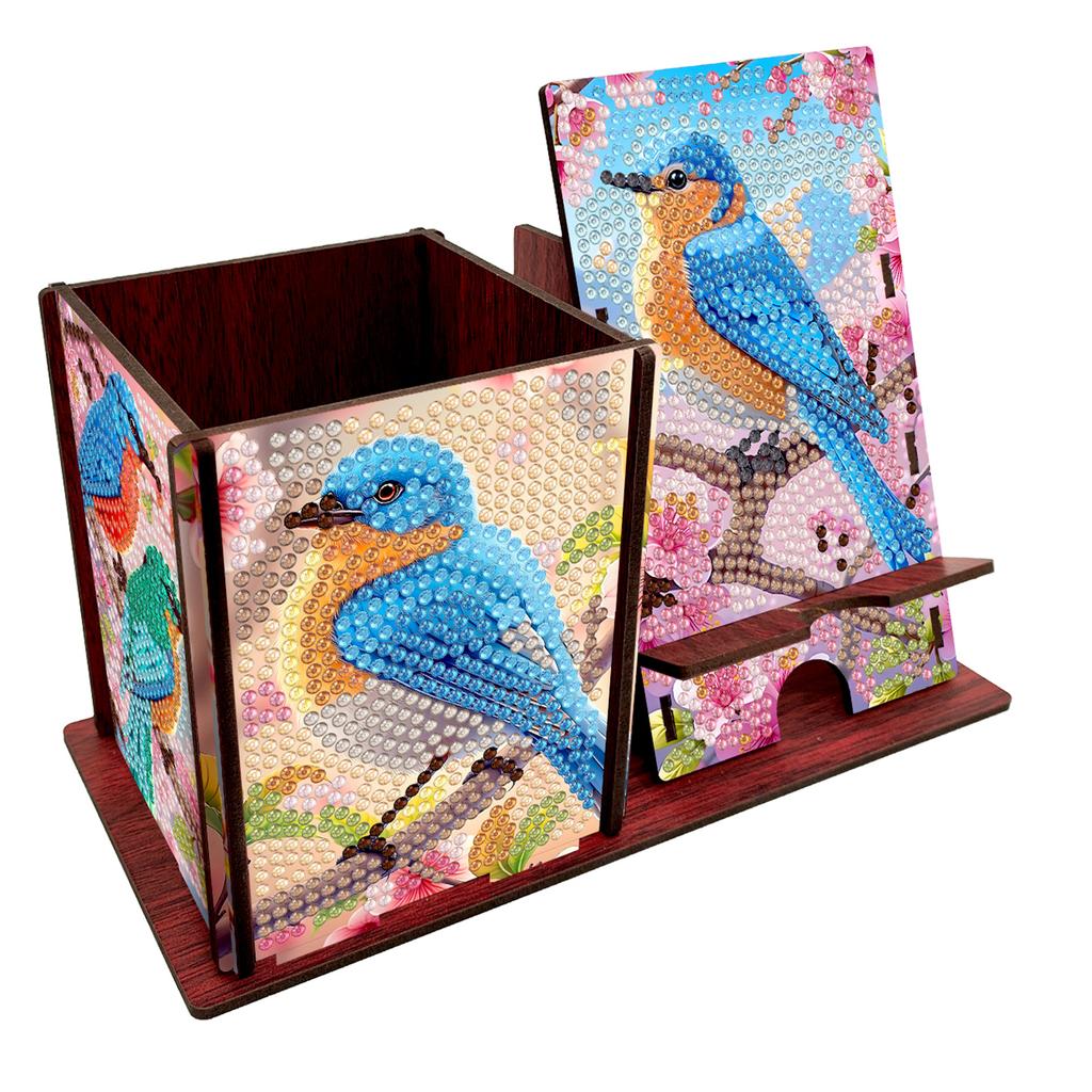 DIY Diamond Art Holz Schreibtisch-Organizer Handgemacht Kreative Geschenke Diamond Painting Set Aufbewahrungsbox mit Handyhalter für Frauen