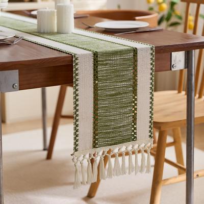 Cotton And Linen Table Flag Tassel Knotted Small Fresh Sage Green Festival Party Table Decoration Coffee Table Tablecloth Mat