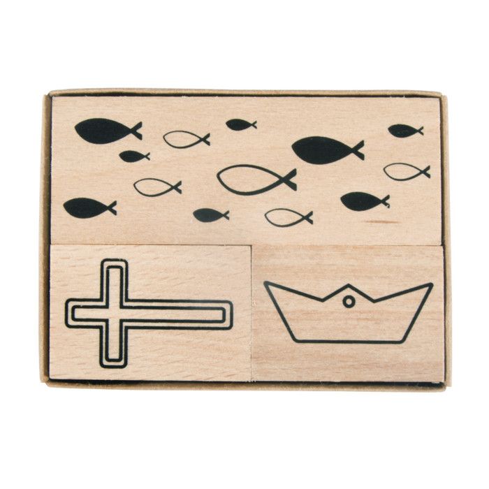 Wooden Stamps Kit Confirmation, Communion, 3.9x2.6cm - 8.3x2.6cm, Box of 3 Pcs