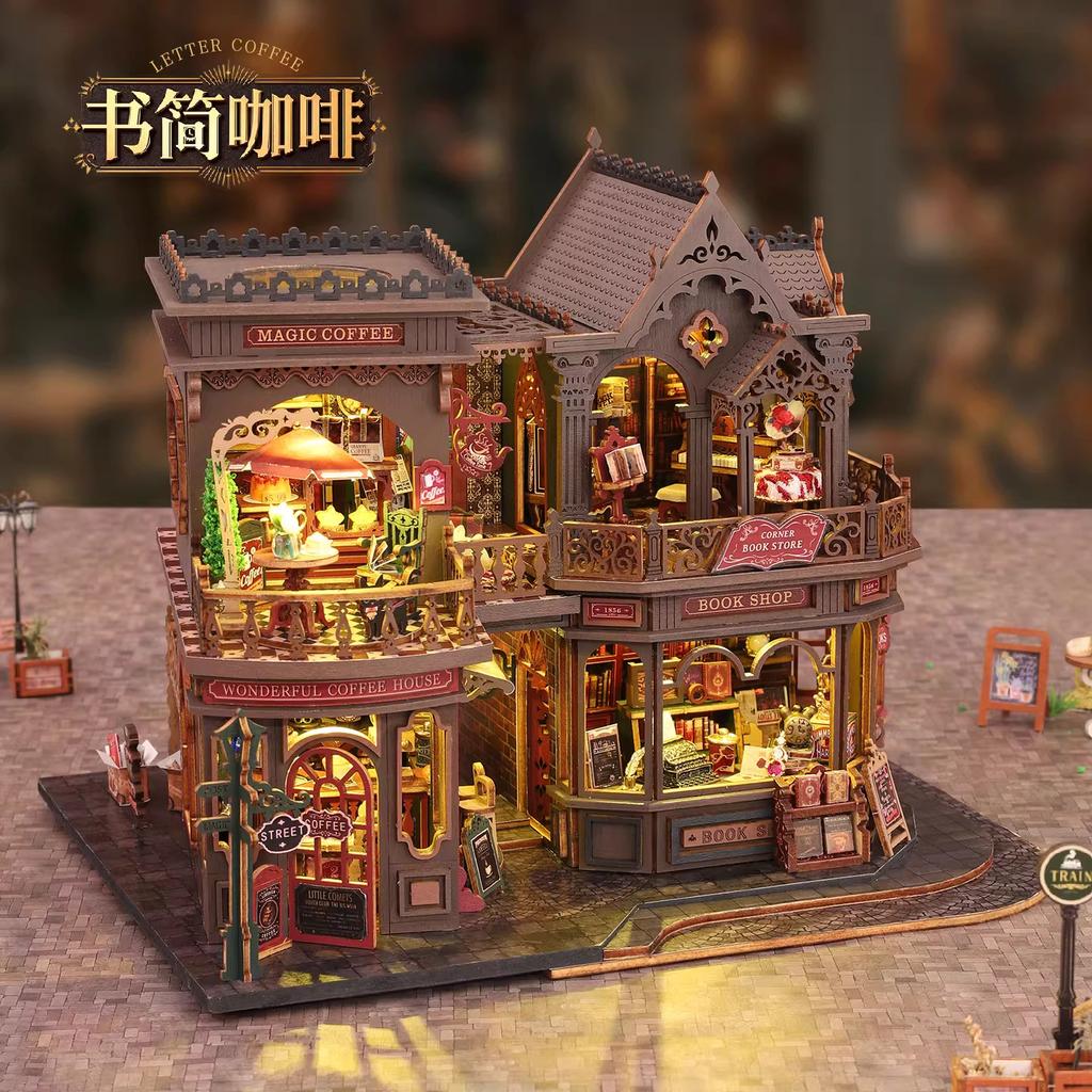 DIY Miniature House Kit Coffee Bookstore Villa Model Handmade Crafts Relaxing Birthday Gift for Women Men
