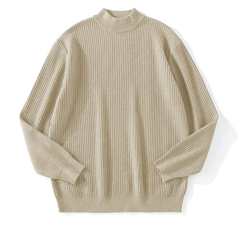 Mens Warm Half Turtleneck Sweater Loose Fit Solid Color Knit Pullover Winter Daily Wear