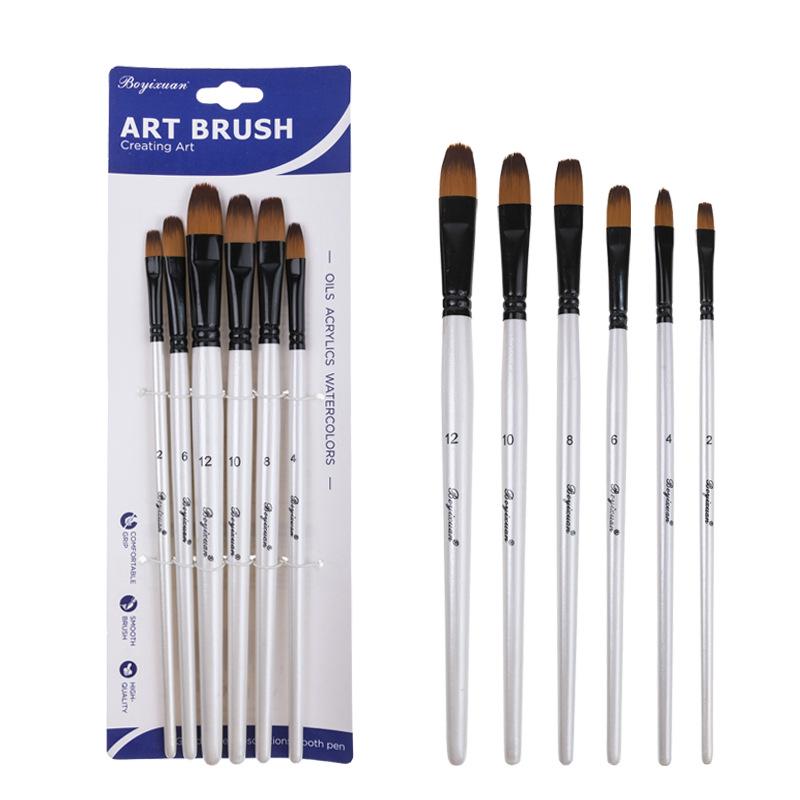 Boyi Xuan 6-Piece Kids Painting Set: Wooden Handle Nylon Bristle Brushes for DIY Graffiti, Watercolor, Oil, and Acrylic Painting.