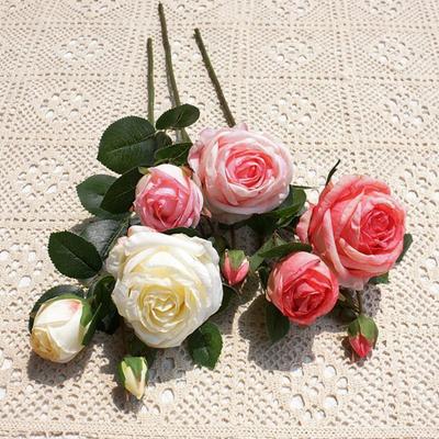 Artificial Rose with Stem Green Leaves Realistic Fake Flower Wedding Party Home Office Table