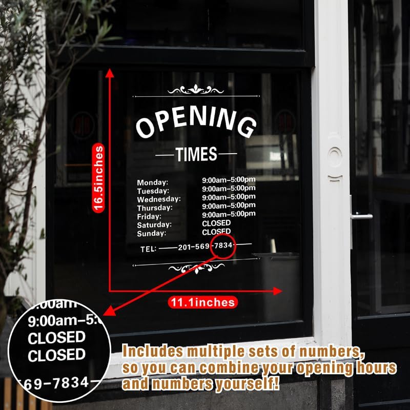Business Hours Window Decal Business Hours Sign for Glass Door Changeable Store Hours Signs Decals Open Closed Signs Decal for Business Coffee Shop