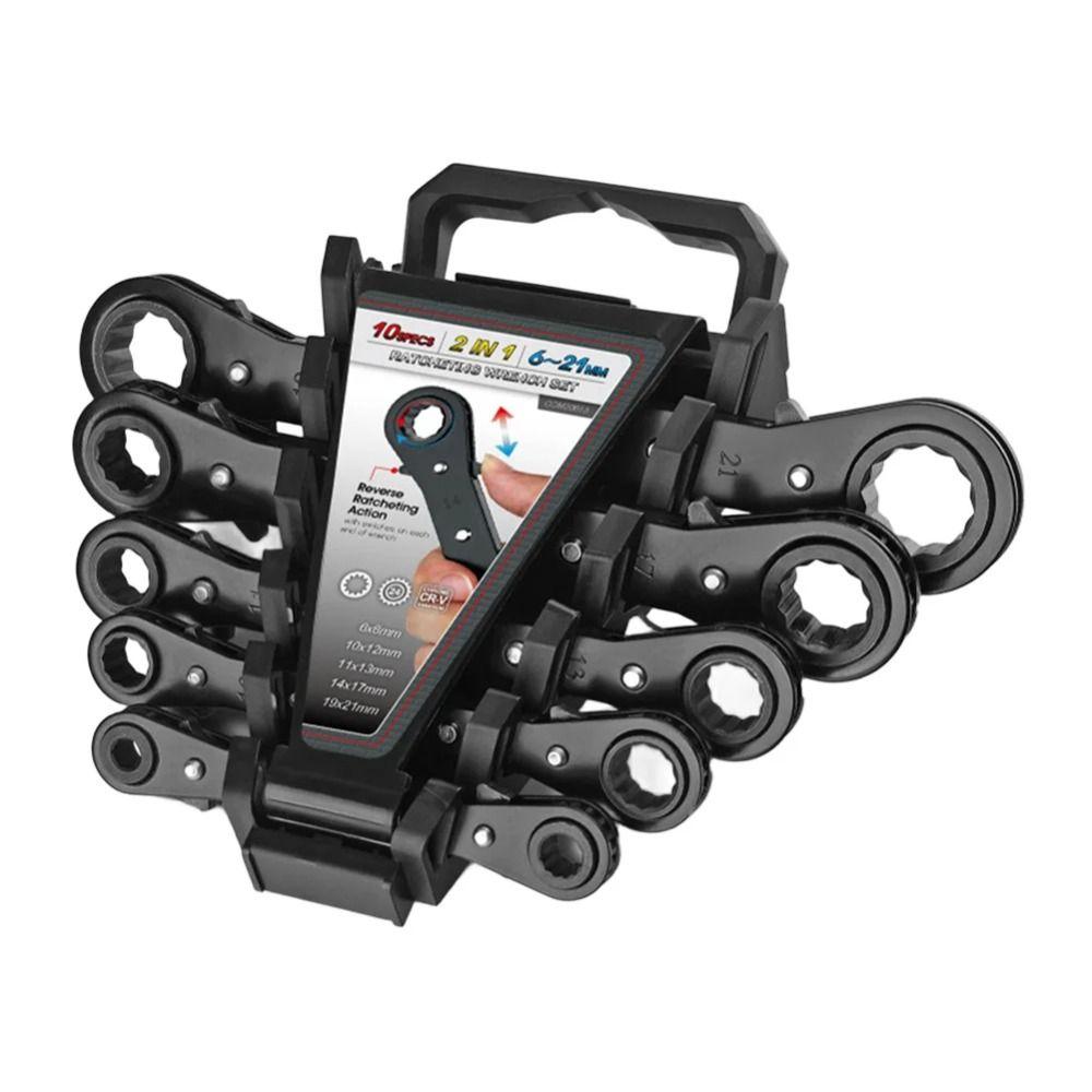 Fully Polished Ratchet Wrench Durable Construction Metric Sizes Double Head Wrench Ring End Flat Design Two-way Ratchet