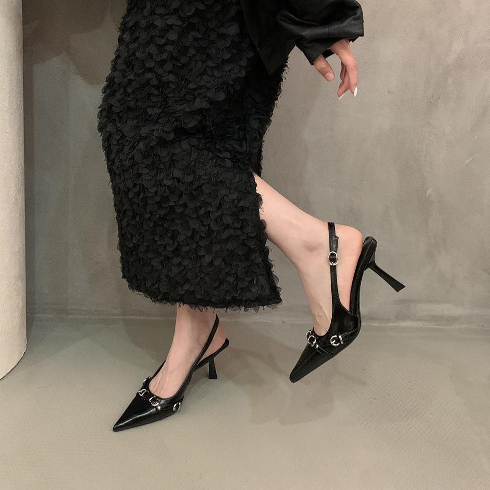 Premium niche pointed high heels silver sandals women's shoes summer bag head cool slippers with skirt single shoes