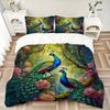 3pcs Two Peacocks In Flowers Bedding Set - 1 Soft Quilt Cover + 2 Pillowcases, Machine Washable - Suitable