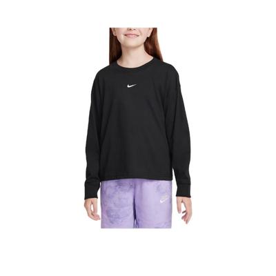Logo Loose Fit Drop Shoulder Long Sleeve T-Shirt Kids Tops Black FZ5535-010