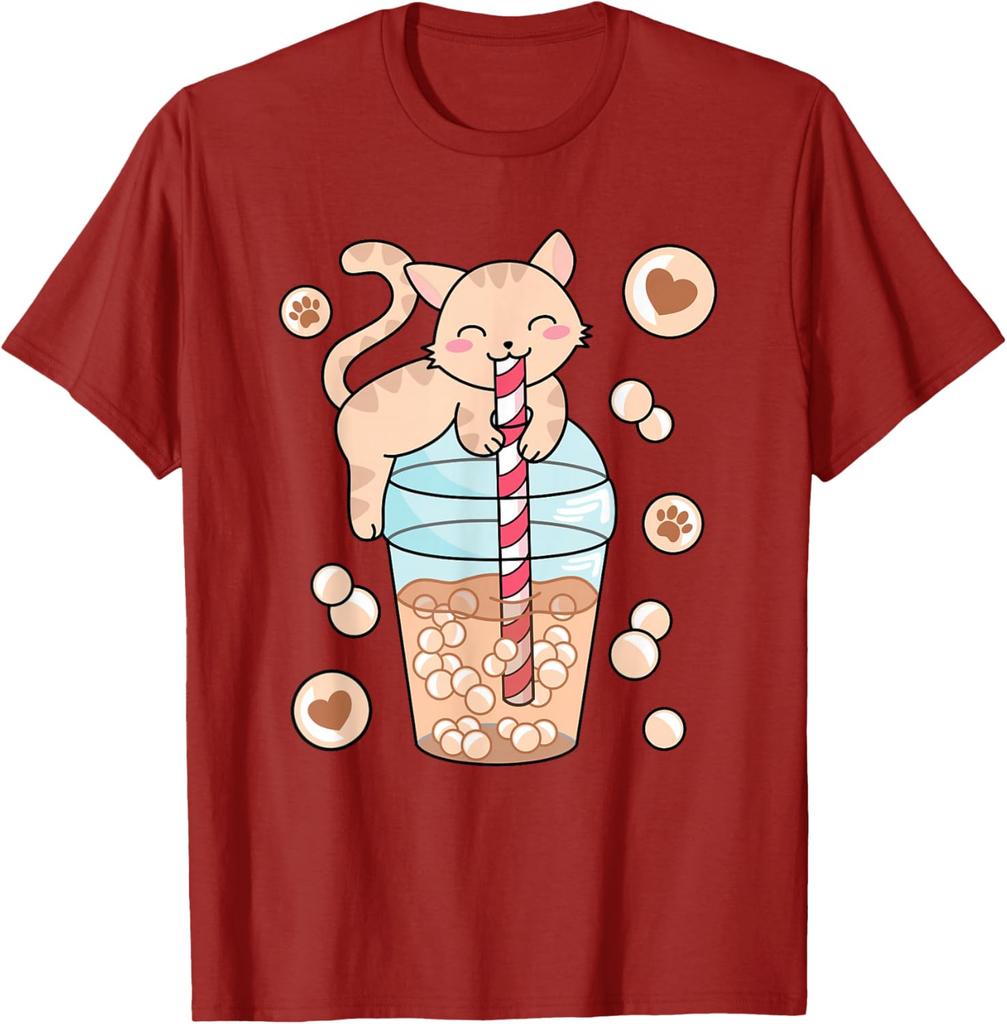 Cute Cat Drinking Bubble Tea Boba Milk Tea Graphic Tee Kawaii Kitten Lover Shirt
