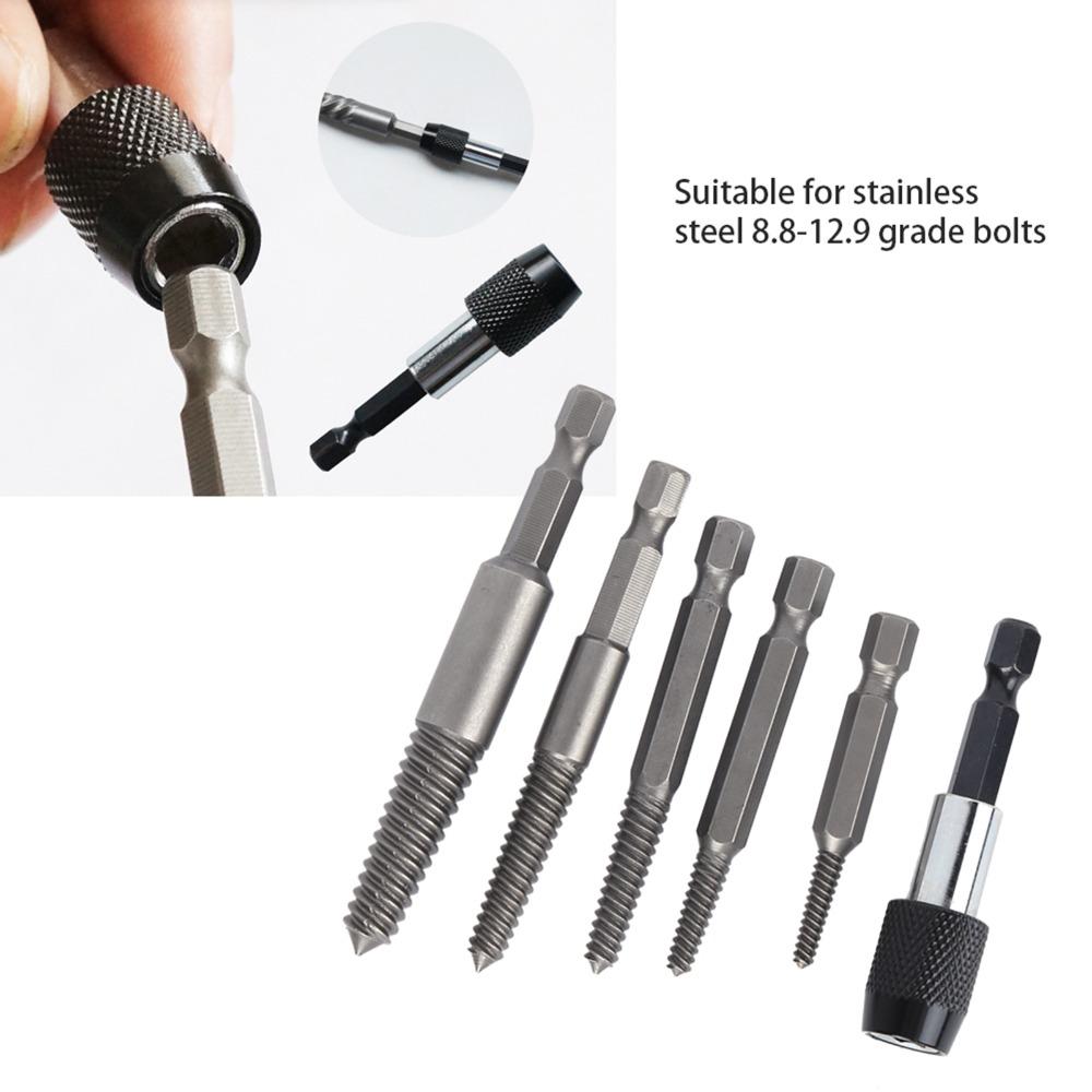 6 Pcs Drill Bit Bolt Extractor Kit With Adapter Stripped Screw Remover Mechanical Repair