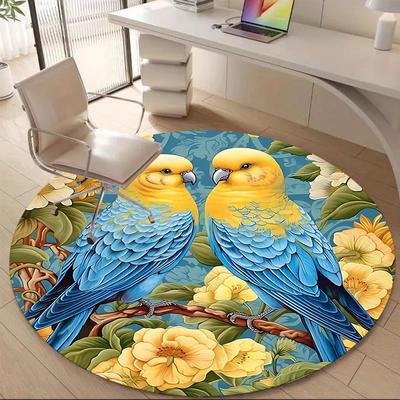 1PCParrot Floral Office Round Area Rug, Mat Suitable For Office, Under Office Chairs Bedroom Living Room Home Decor, Room Deco